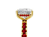 Yellow gold Radiant Cut Diamond Pave Band Solitaire Ring with Round with Ruby side stone and Prong Setting_5