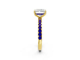 Yellow gold Radiant Cut Diamond Pave Band Solitaire Ring with Round with Tanzanite side stone and Prong Setting_36