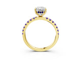 Yellow gold Radiant Cut Diamond Pave Band Solitaire Ring with Round with Tanzanite side stone and Prong Setting_37
