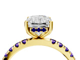 Yellow gold Radiant Cut Diamond Pave Band Solitaire Ring with Round with Tanzanite side stone and Prong Setting_38