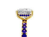 Yellow gold Radiant Cut Diamond Pave Band Solitaire Ring with Round with Tanzanite side stone and Prong Setting_39