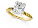 Yellow gold Radiant Cut Diamond Pave Band Solitaire Ring with Round with Yellow Sapphire side stone and Prong Setting_13