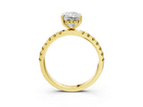 Yellow gold Radiant Cut Diamond Pave Band Solitaire Ring with Round with Yellow Sapphire side stone and Prong Setting_15