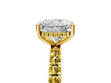 Yellow gold Radiant Cut Diamond Pave Band Solitaire Ring with Round with Yellow Sapphire side stone and Prong Setting_17