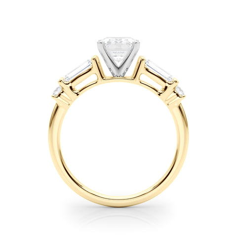 Yellow gold Radiant Cut Diamond Ring with Baguette Side Stones, Channel Set Band, and Four-Prong Setting 1
