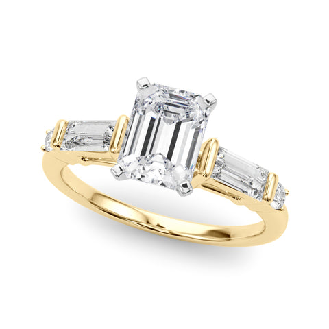 Yellow gold Radiant Cut Diamond Ring with Baguette Side Stones, Channel Set Band, and Four-Prong Setting 2