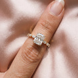 Yellow gold Radiant Cut Diamond Ring with Marquise Side Stones and Prong Setting_98