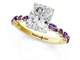 Yellow gold Radiant Cut Diamond Ring with Marquise and Round with Amethyst side stone Side Stones and Four-Prong Setting_25