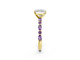 Yellow gold Radiant Cut Diamond Ring with Marquise and Round with Amethyst side stone Side Stones and Four-Prong Setting_26