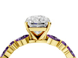 Yellow gold Radiant Cut Diamond Ring with Marquise and Round with Amethyst side stone Side Stones and Four-Prong Setting_28