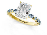 Yellow gold Radiant Cut Diamond Ring with Marquise and Round with Aquamarine side stone Side Stones and Four-Prong Setting_13