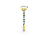 Yellow gold Radiant Cut Diamond Ring with Marquise and Round with Aquamarine side stone Side Stones and Four-Prong Setting_14