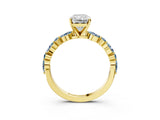 Yellow gold Radiant Cut Diamond Ring with Marquise and Round with Aquamarine side stone Side Stones and Four-Prong Setting_15
