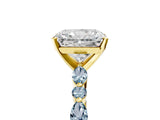 Yellow gold Radiant Cut Diamond Ring with Marquise and Round with Aquamarine side stone Side Stones and Four-Prong Setting_17