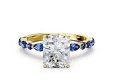 Yellow gold Radiant Cut Diamond Ring with Marquise and Round with Blue Sapphire side stone Side Stones and Four-Prong Setting_48