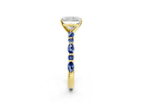 Yellow gold Radiant Cut Diamond Ring with Marquise and Round with Blue Sapphire side stone Side Stones and Four-Prong Setting_50