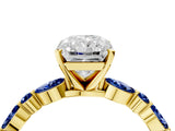 Yellow gold Radiant Cut Diamond Ring with Marquise and Round with Blue Sapphire side stone Side Stones and Four-Prong Setting_52