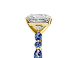 Yellow gold Radiant Cut Diamond Ring with Marquise and Round with Blue Sapphire side stone Side Stones and Four-Prong Setting_53
