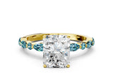 Yellow gold Radiant Cut Diamond Ring with Marquise and Round with Blue Topaz side stone Side Stones and Four-Prong Setting_24
