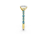Yellow gold Radiant Cut Diamond Ring with Marquise and Round with Blue Topaz side stone Side Stones and Four-Prong Setting_26