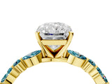 Yellow gold Radiant Cut Diamond Ring with Marquise and Round with Blue Topaz side stone Side Stones and Four-Prong Setting_28