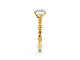 Yellow gold Radiant Cut Diamond Ring with Marquise and Round with Citrine side stone Side Stones and Four-Prong Setting_14