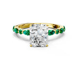 Yellow gold Radiant Cut Diamond Ring with Marquise and Round with Emerald side stone Side Stones and Four-Prong Setting_60