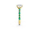 Yellow gold Radiant Cut Diamond Ring with Marquise and Round with Emerald side stone Side Stones and Four-Prong Setting_62