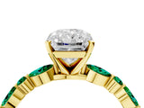 Yellow gold Radiant Cut Diamond Ring with Marquise and Round with Emerald side stone Side Stones and Four-Prong Setting_64