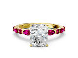 Yellow gold Radiant Cut Diamond Ring with Marquise and Round with Garnet side stone Side Stones and Four-Prong Setting_36