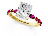 Yellow gold Radiant Cut Diamond Ring with Marquise and Round with Garnet side stone Side Stones and Four-Prong Setting_37
