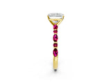 Yellow gold Radiant Cut Diamond Ring with Marquise and Round with Garnet side stone Side Stones and Four-Prong Setting_38