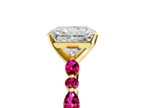 Yellow gold Radiant Cut Diamond Ring with Marquise and Round with Garnet side stone Side Stones and Four-Prong Setting_41