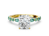 Yellow gold Radiant Cut Diamond Ring with Marquise and Round with Green Sapphire side stone Side Stones and Four-Prong Setting_12