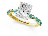 Yellow gold Radiant Cut Diamond Ring with Marquise and Round with Green Sapphire side stone Side Stones and Four-Prong Setting_13