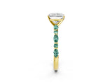 Yellow gold Radiant Cut Diamond Ring with Marquise and Round with Green Sapphire side stone Side Stones and Four-Prong Setting_14