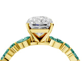 Yellow gold Radiant Cut Diamond Ring with Marquise and Round with Green Sapphire side stone Side Stones and Four-Prong Setting_16