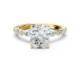 Yellow gold Radiant Cut Diamond Ring with Marquise and Round with Moissanite side stone Side Stones and Four-Prong Setting_60