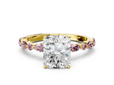 Yellow gold Radiant Cut Diamond Ring with Marquise and Round with Morganite side stone Side Stones and Four-Prong Setting_24