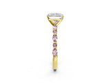 Yellow gold Radiant Cut Diamond Ring with Marquise and Round with Morganite side stone Side Stones and Four-Prong Setting_26