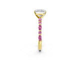 Yellow gold Radiant Cut Diamond Ring with Marquise and Round with Pink Sapphire side stone Side Stones and Four-Prong Setting_14