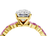Yellow gold Radiant Cut Diamond Ring with Marquise and Round with Pink Sapphire side stone Side Stones and Four-Prong Setting_16