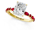 Yellow gold Radiant Cut Diamond Ring with Marquise and Round with Ruby side stone Side Stones and Four-Prong Setting_37