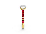 Yellow gold Radiant Cut Diamond Ring with Marquise and Round with Ruby side stone Side Stones and Four-Prong Setting_38
