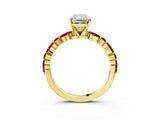 Yellow gold Radiant Cut Diamond Ring with Marquise and Round with Ruby side stone Side Stones and Four-Prong Setting_39