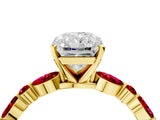 Yellow gold Radiant Cut Diamond Ring with Marquise and Round with Ruby side stone Side Stones and Four-Prong Setting_40