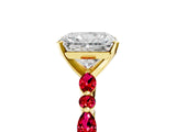 Yellow gold Radiant Cut Diamond Ring with Marquise and Round with Ruby side stone Side Stones and Four-Prong Setting_41