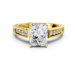 Yellow gold Radiant Cut Diamond Ring with Milgrain Pavé Band and Four-Prong Setting_24