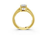 Yellow gold Radiant Cut Diamond Ring with Milgrain Pavé Band and Four-Prong Setting_27