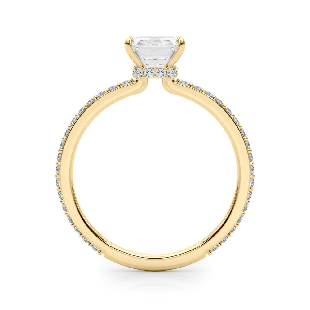 Yellow gold Radiant Cut Diamond Ring with Pavé Band and Four-Prong Setting 1